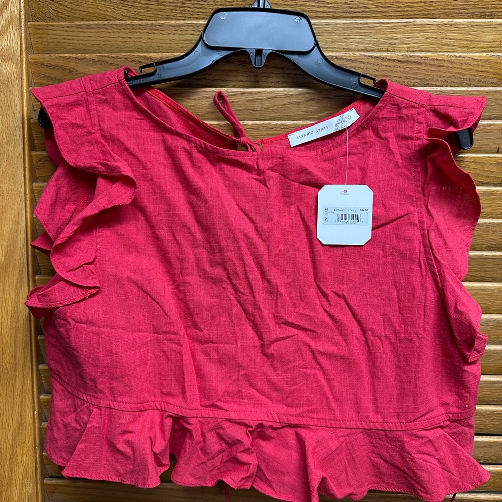 Altar'd State Red Ruffled Crop Top